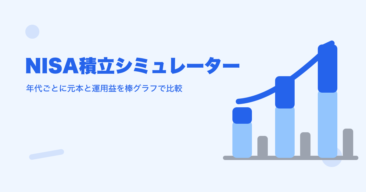 NISA積立シミュレーター｜年代ごとに元本と運用益を棒グラフで比較